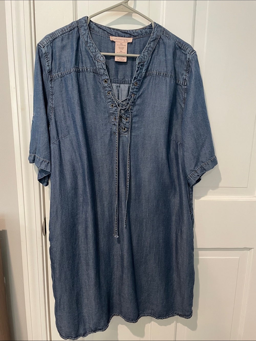Philosophy Lace-Up Chambray Tunic Dress - Denim Blue